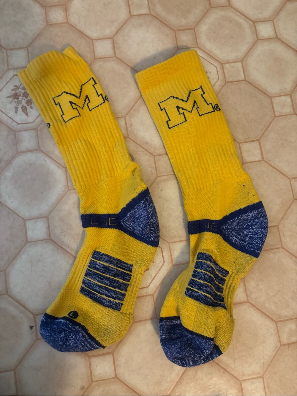 University Logo Yellow & Navy Athletic Crew Socks